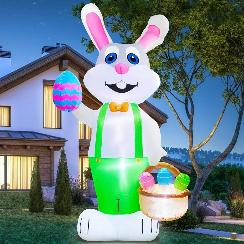 Luftgefüllter Osterhase mit LED-Beleuchtung und Eierkorb für die Außendekoration, 2,4 m
