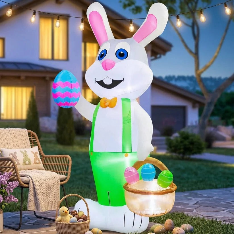 Luftgefüllter Osterhase mit LED-Beleuchtung und Eierkorb für die Außendekoration, 2,4 m