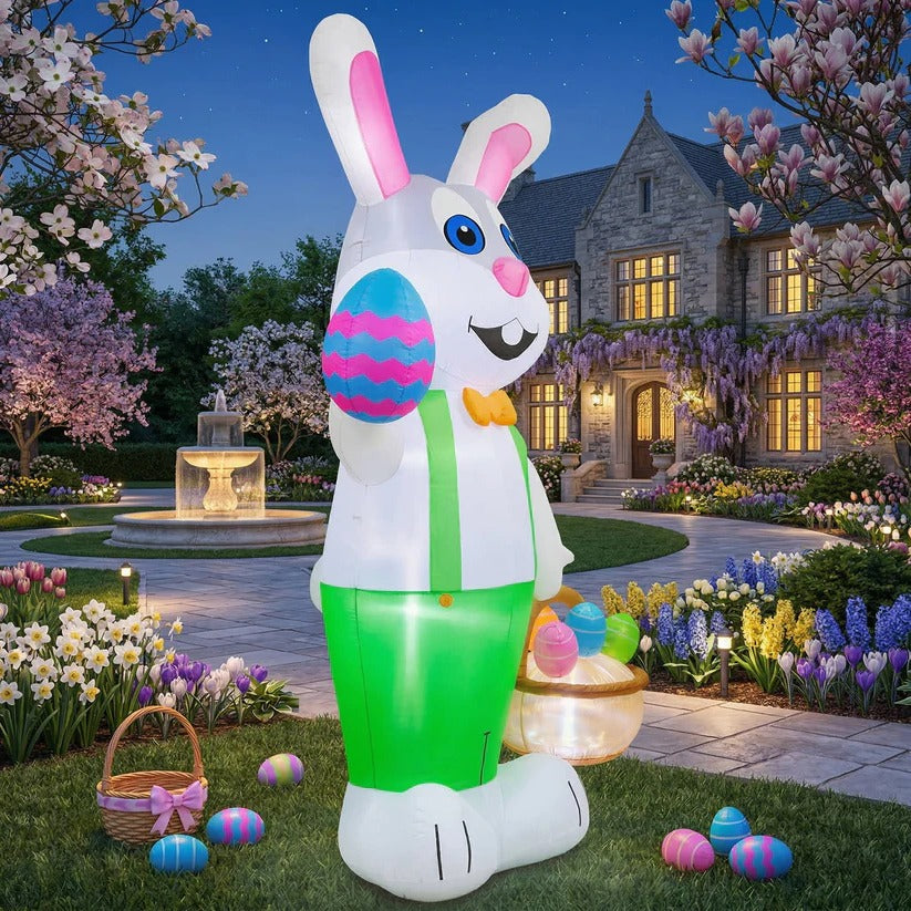 Luftgefüllter Osterhase mit LED-Beleuchtung und Eierkorb für die Außendekoration, 2,4 m