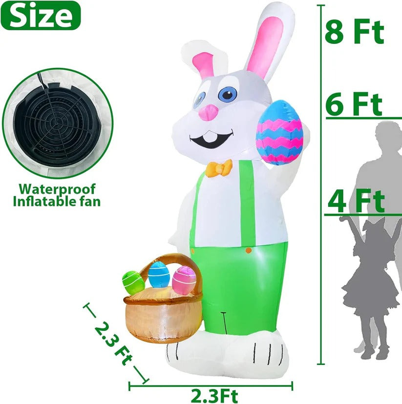 Luftgefüllter Osterhase mit LED-Beleuchtung und Eierkorb für die Außendekoration, 2,4 m