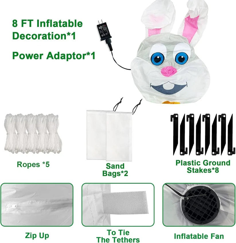 Luftgefüllter Osterhase mit LED-Beleuchtung und Eierkorb für die Außendekoration, 2,4 m