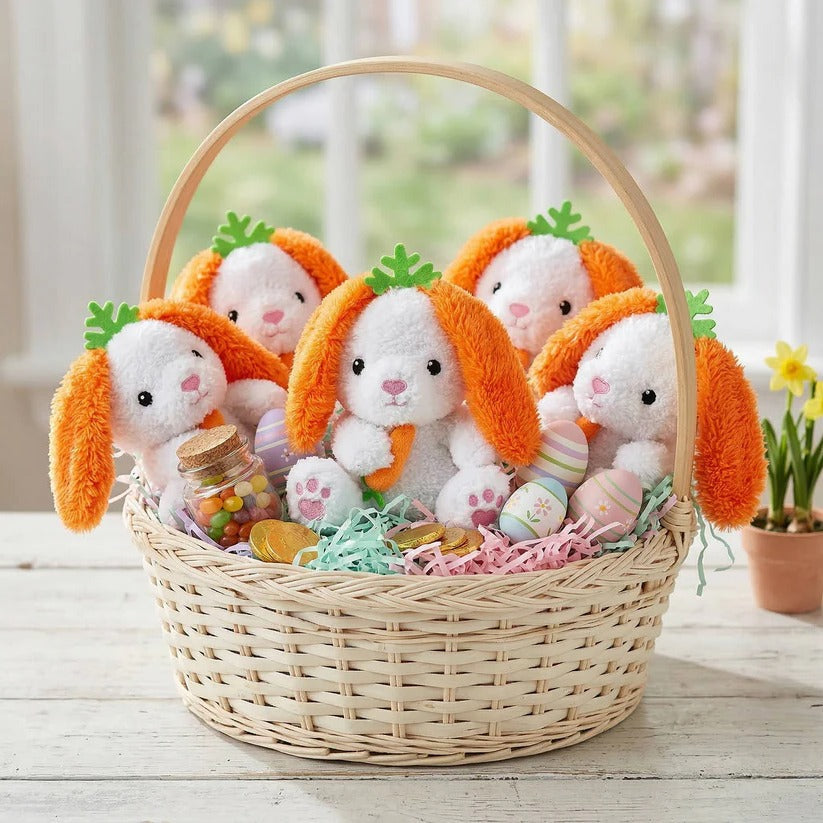 Niedliche Plüsch-Osterhasen mit Karottenohren – 6er Set für Geschenkkörbe