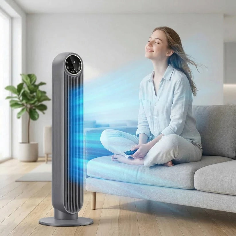 Luftiger Turmventilator ohne Flügel mit 8 Geschwindigkeitsstufen und 4 Modi für Zuhause und Büro