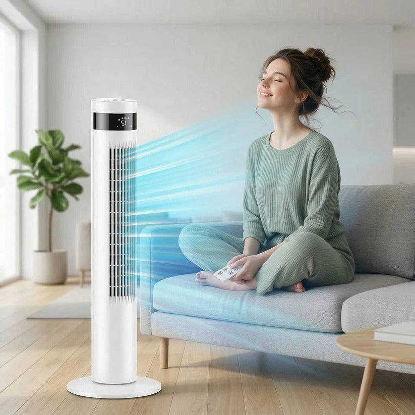 Eleganter Standventilator ohne Blades mit Fernbedienung und 3 Geschwindigkeitsmodi