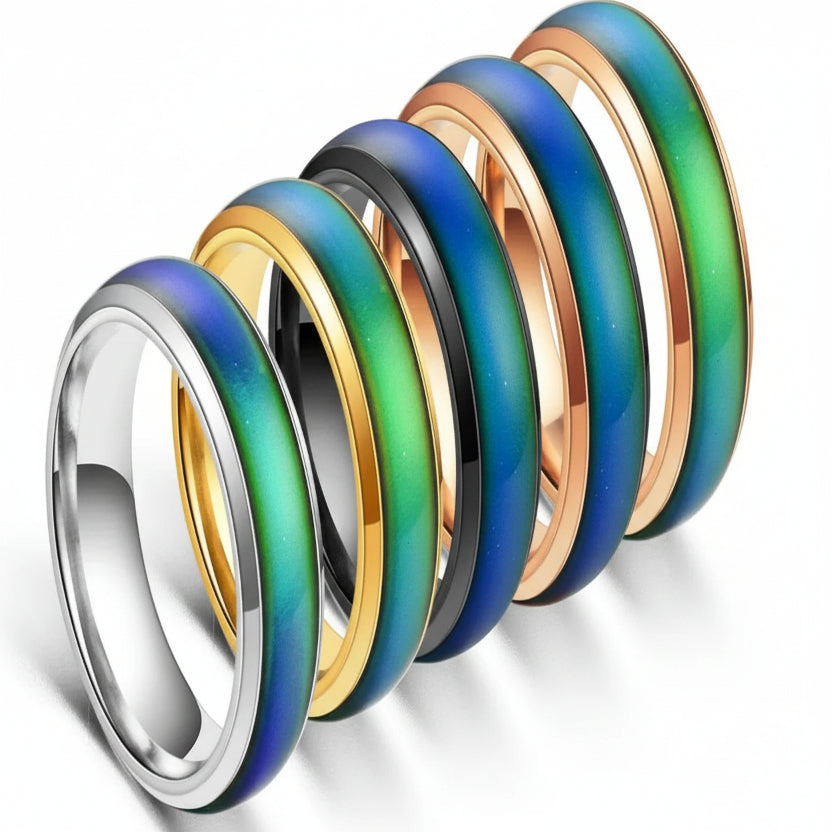 Farbwechselnder Stimmungsring mit Edelstahlband