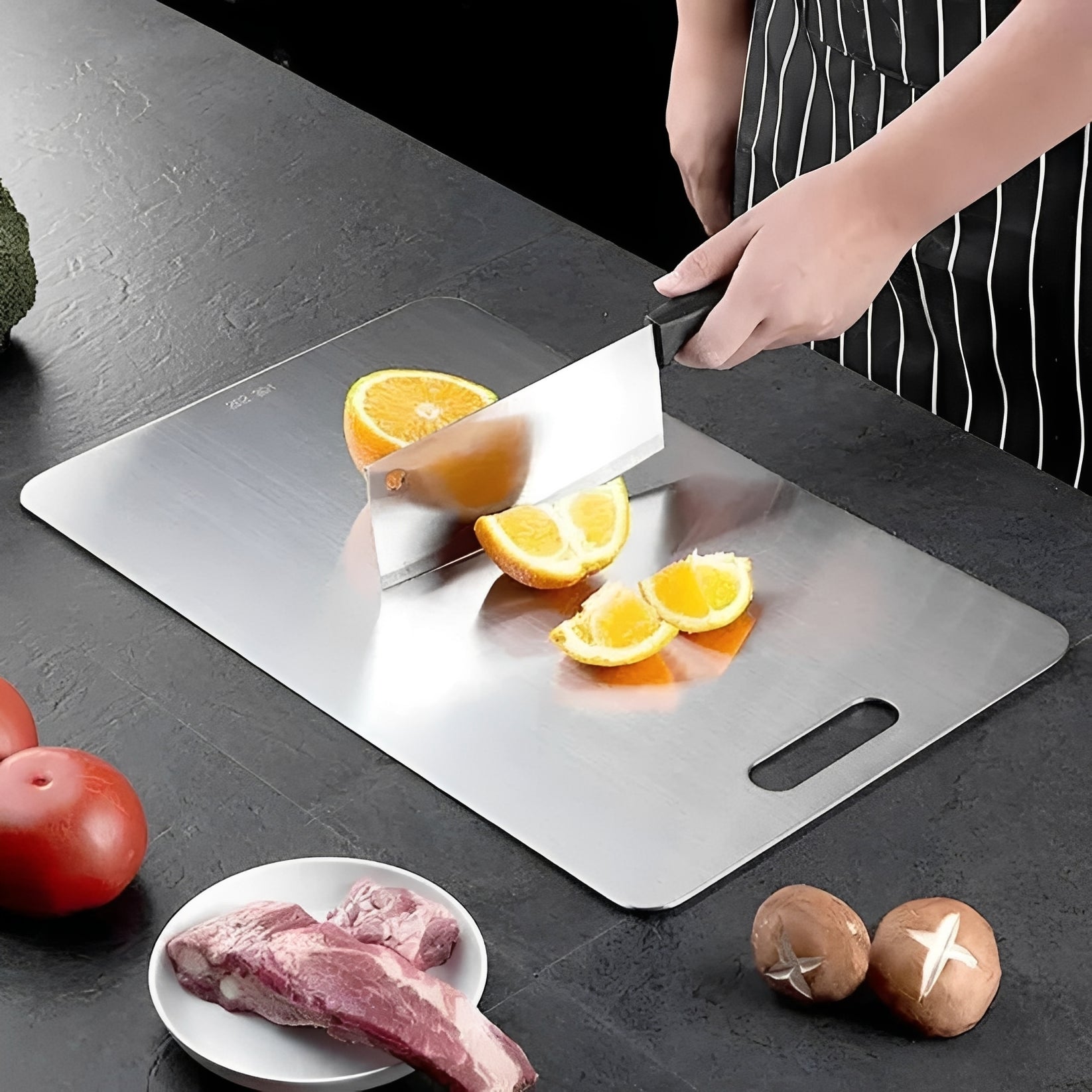 Hochwertige Edelstahl Schneideplatte für Fleisch, Gemüse und Obst