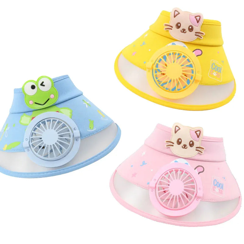 Sonnenhut für Kinder mit Ventilator – Verstellbarer Sommerhut im Frosch-Design