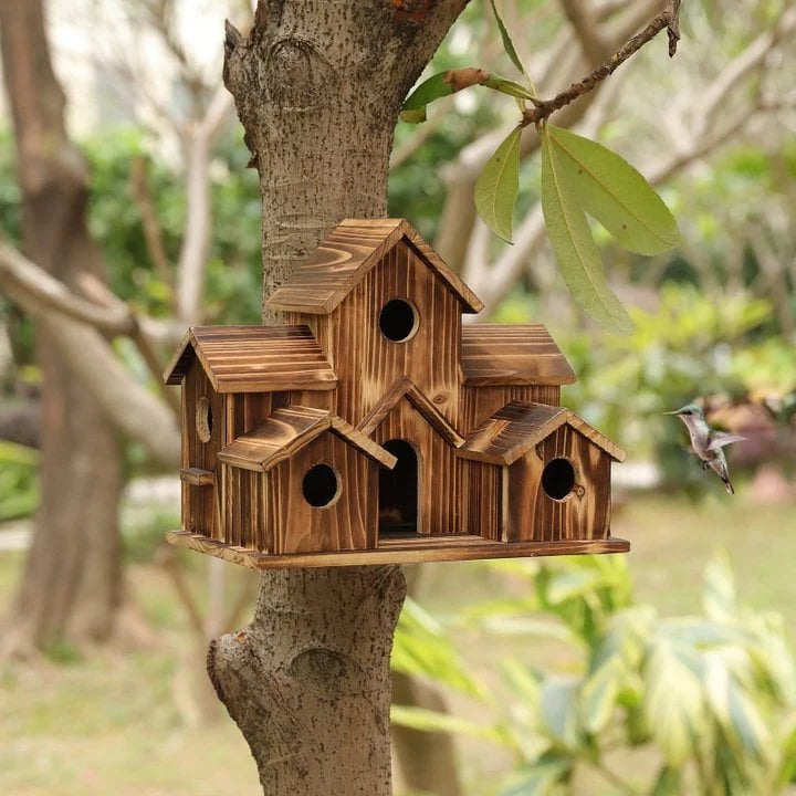 Hölzernes Vogelhaus – Handgefertigtes Baumvogelhaus mit 6 Löchern