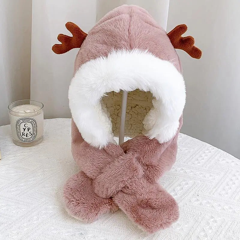 Kuschelhut und Schal im 2-in-1 Design mit Plüsch für kaltes Wetter