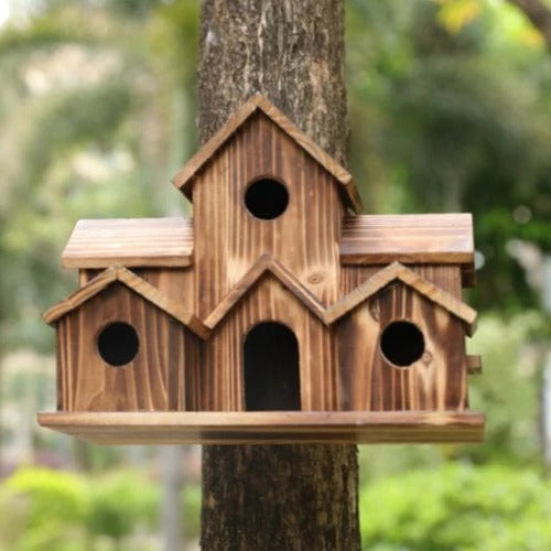 Hölzernes Vogelhaus – Handgefertigtes Baumvogelhaus mit 6 Löchern
