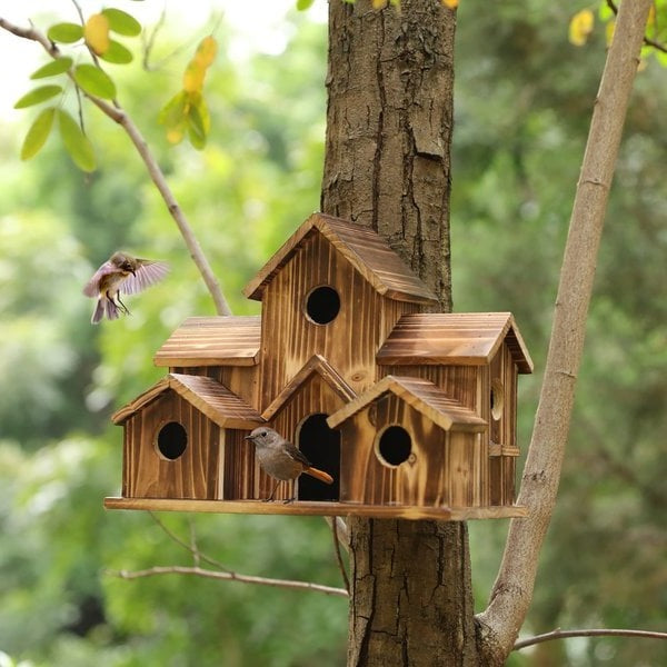 Hölzernes Vogelhaus – Handgefertigtes Baumvogelhaus mit 6 Löchern