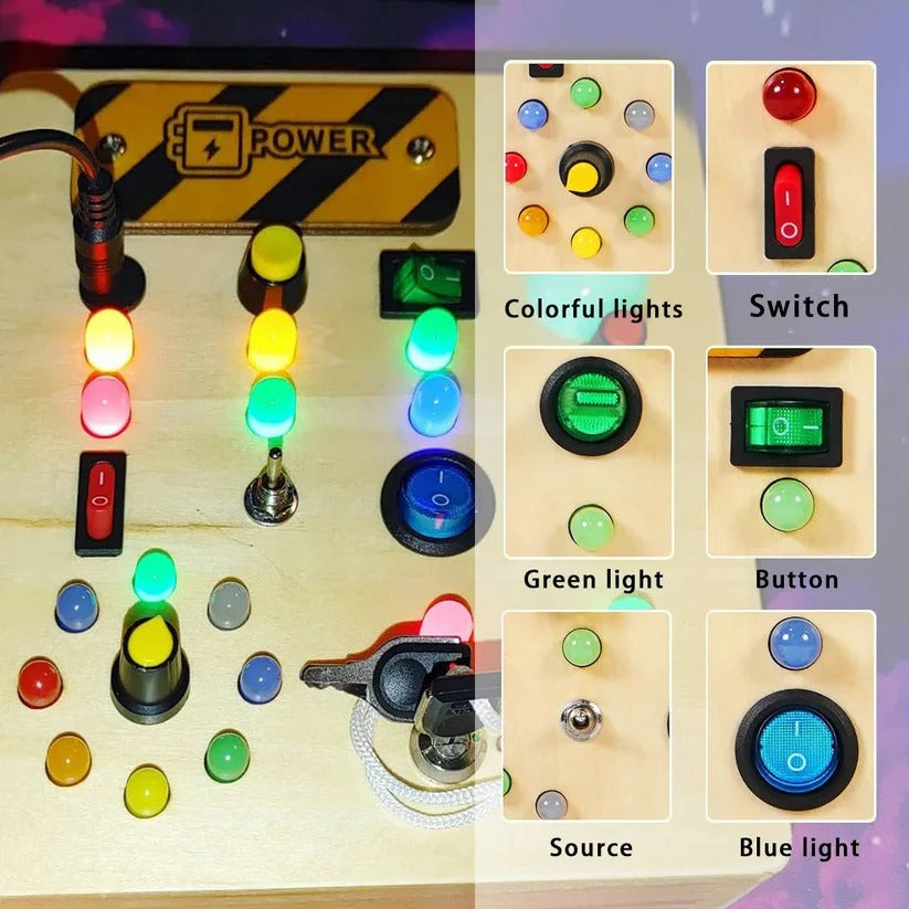 Interaktives Holzspielbrett mit LED-Lichtern für Kleinkinder