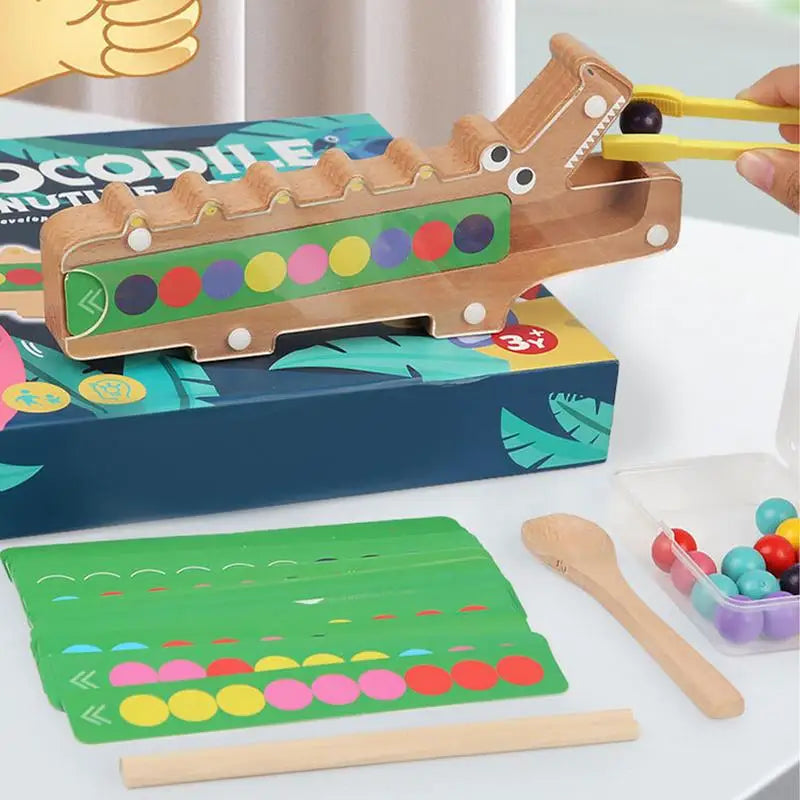 Farben lernen mit Krokodil – Holzspielzeug und Sortierkarten