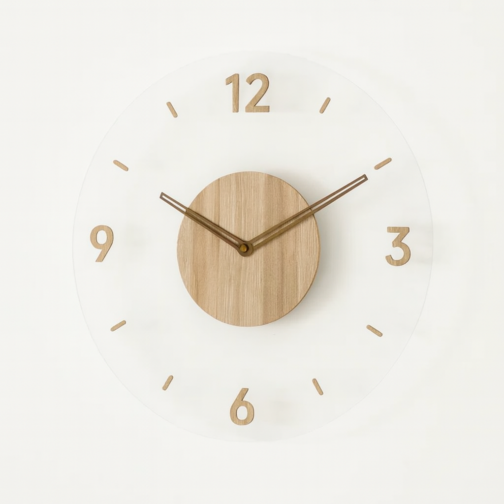 Wanduhren aus Glas im skandinavischen Design mit Holzoptik