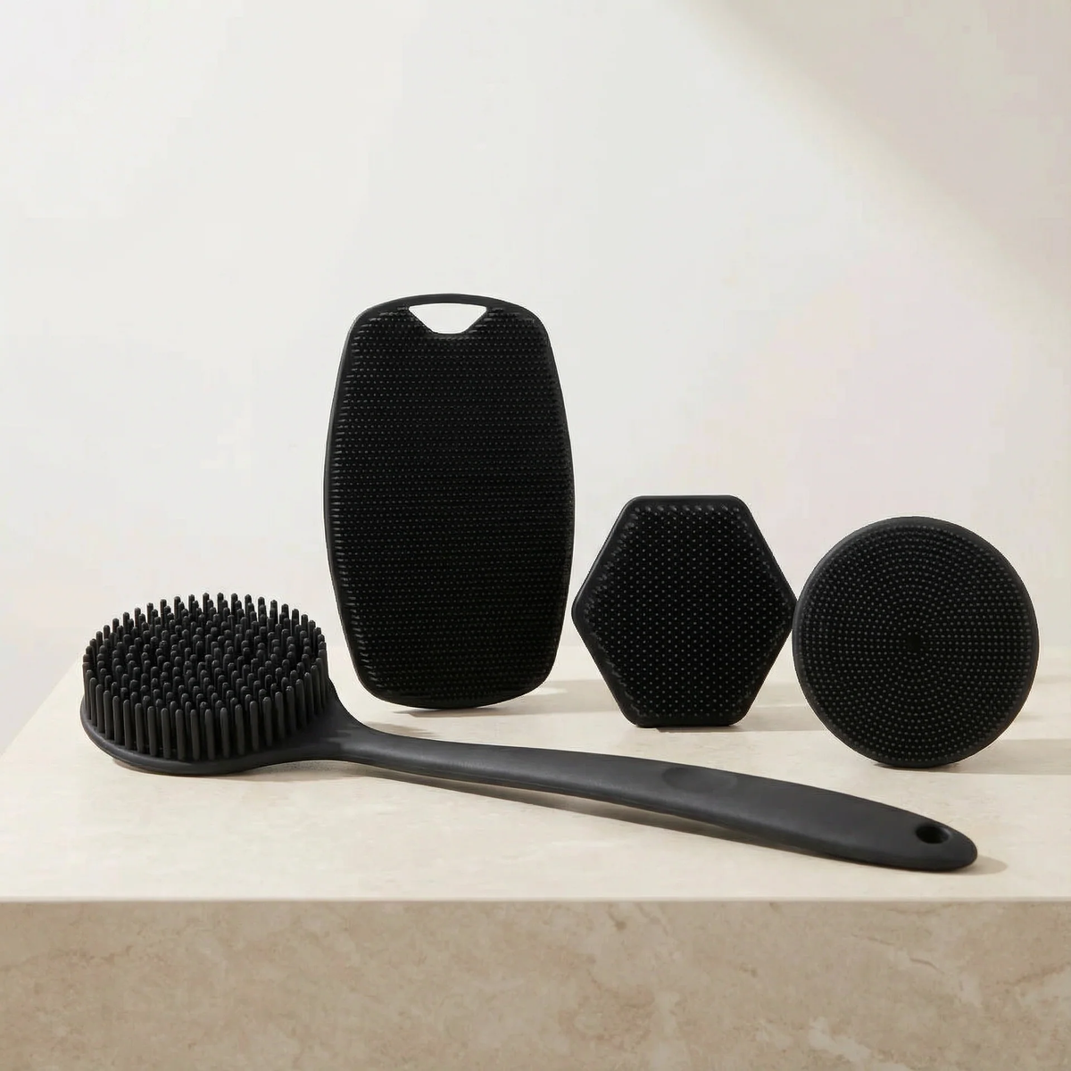 Hygienic 4-piece silicone brush set for your bathroom