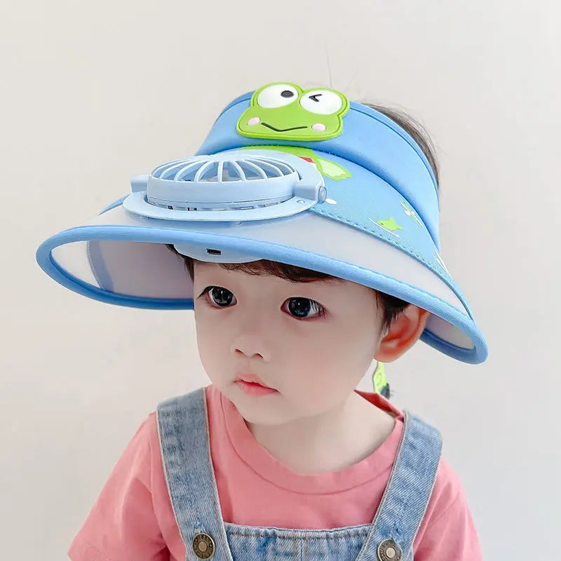 Sonnenhut für Kinder mit Ventilator – Verstellbarer Sommerhut im Frosch-Design