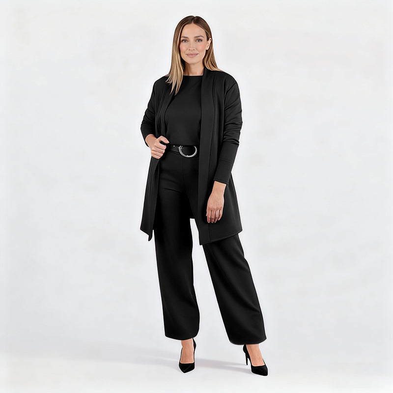 Dreiteiliges Lounge-Set für Damen: Cardigan, Top und Hose