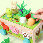 Bollerwagen mit Holz-Puzzle: Tiere und Gemüse für Kinder