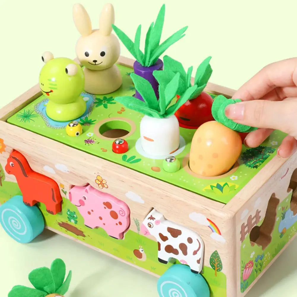 Bollerwagen mit Holz-Puzzle: Tiere und Gemüse für Kinder