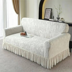 Elegante Sofahusse mit Sonnenblumen-Muster und langem Saum