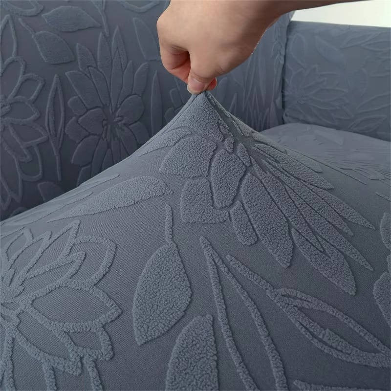Elegante Sofahusse mit Sonnenblumen-Muster und langem Saum