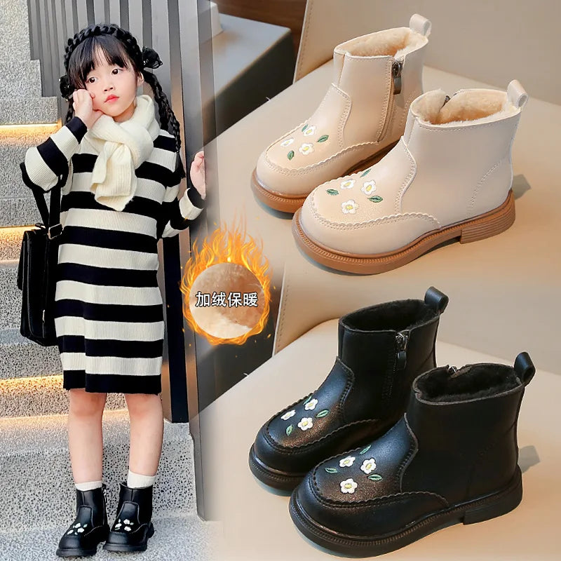 Bequeme Kinderstiefel mit Reißverschluss und Blumenmuster