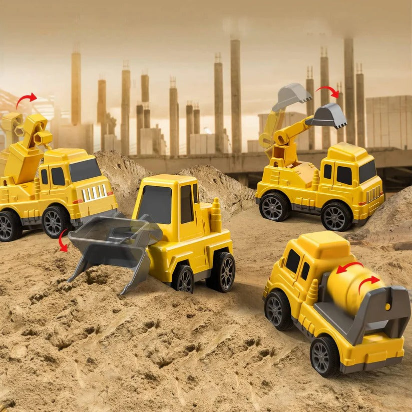 Baufahrzeug Set mit Transporter und Rampe – 5 Teile