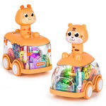 Interaktives Kinderfahrzeug – Transparentes Turbo-Auto mit Lichtern und Zahnrädern