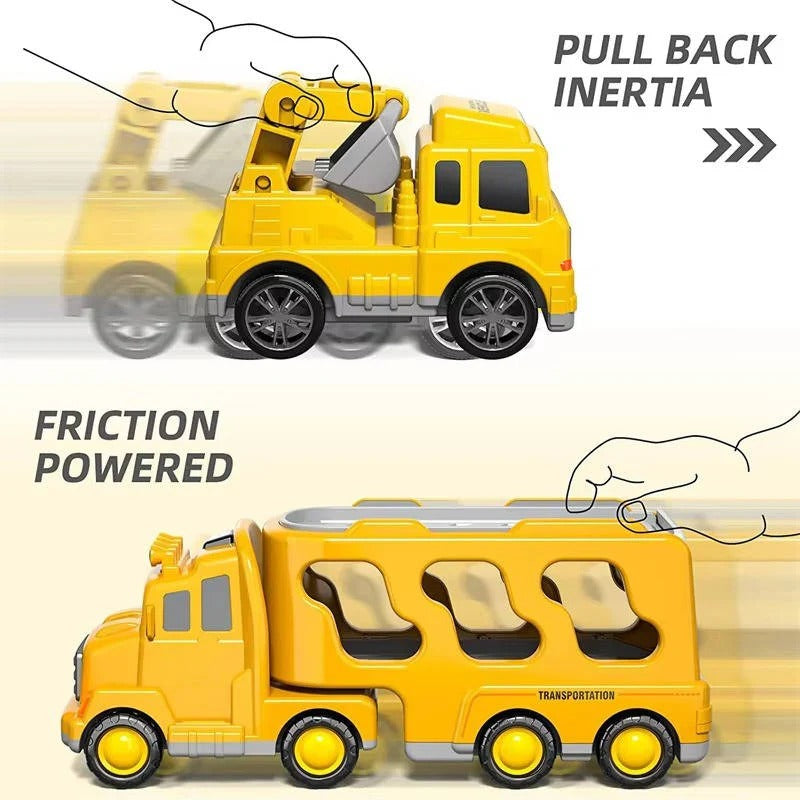 Bau-Lkw Spielset mit Anhänger und Rampe, 5 Teile