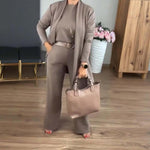 Dreiteiliges Lounge-Set für Damen: Cardigan, Top und Hose