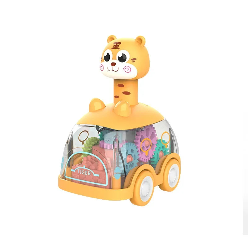 Interaktives Kinderfahrzeug – Transparentes Turbo-Auto mit Lichtern und Zahnrädern