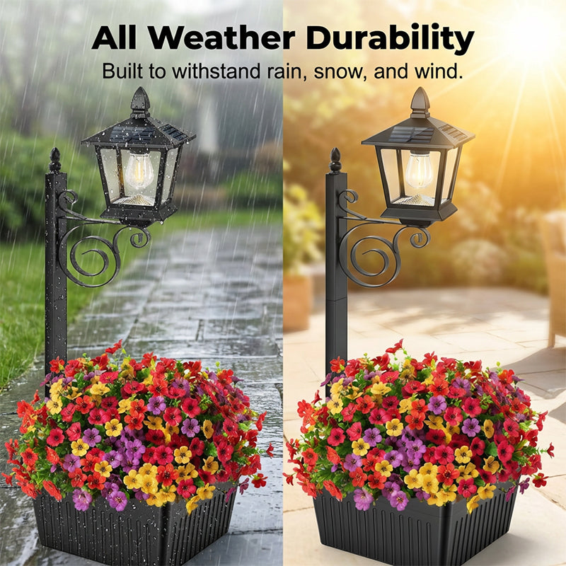 Solarleuchte mit integriertem Blumentopf – warmes Licht für den Garten