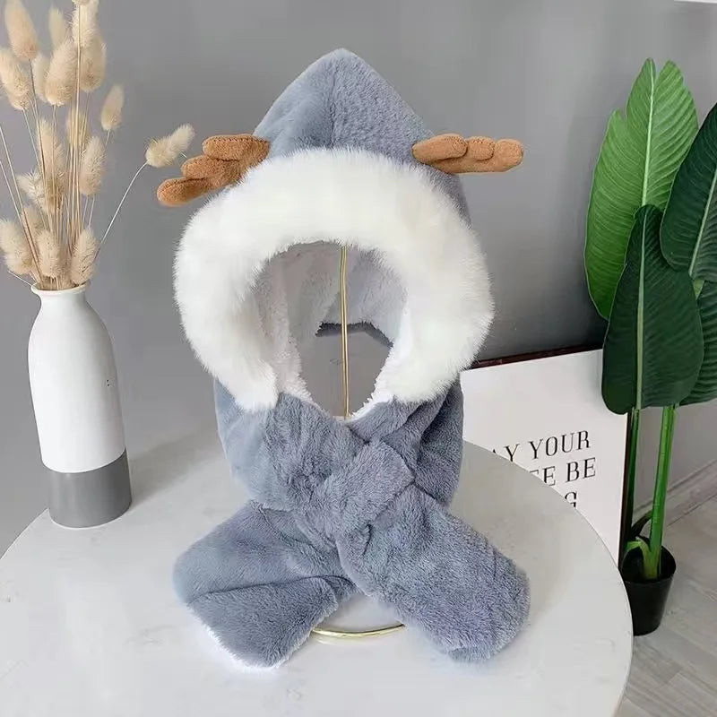 Kuschelhut und Schal im 2-in-1 Design mit Plüsch für kaltes Wetter