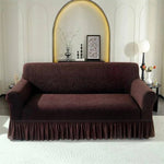Elegante Sofahusse mit Sonnenblumen-Muster und langem Saum