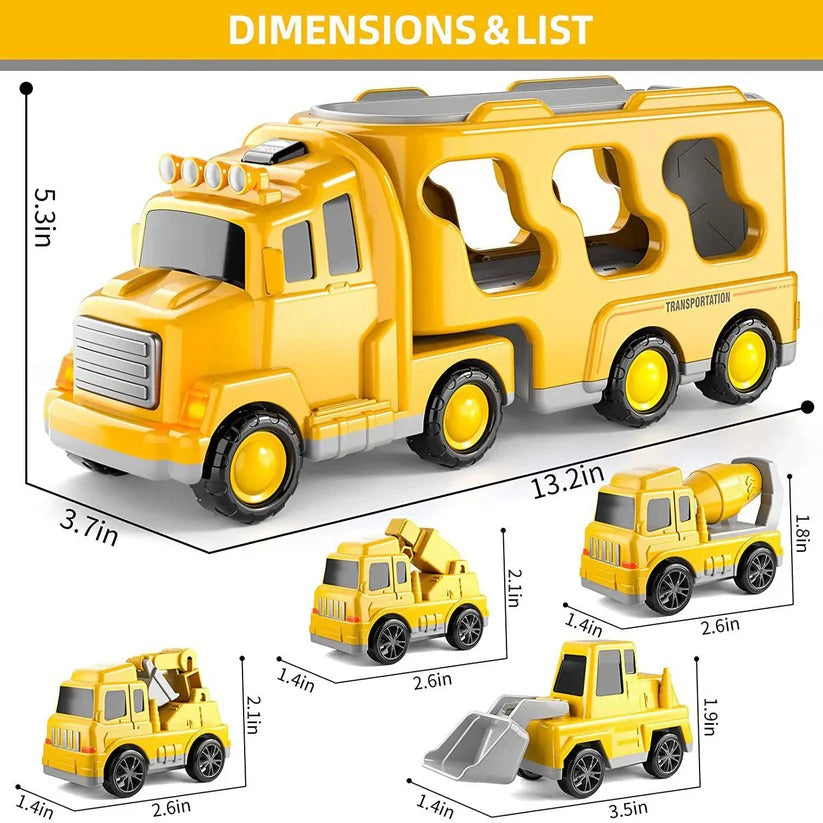 Bau-Lkw Spielset mit Anhänger und Rampe, 5 Teile