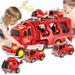 Feuerwehr-Spielzeugset mit Transporter und 4 Fahrzeugen