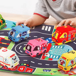 Spielmatte für Kinder mit Stoffautos – Cartoon-Abenteuer