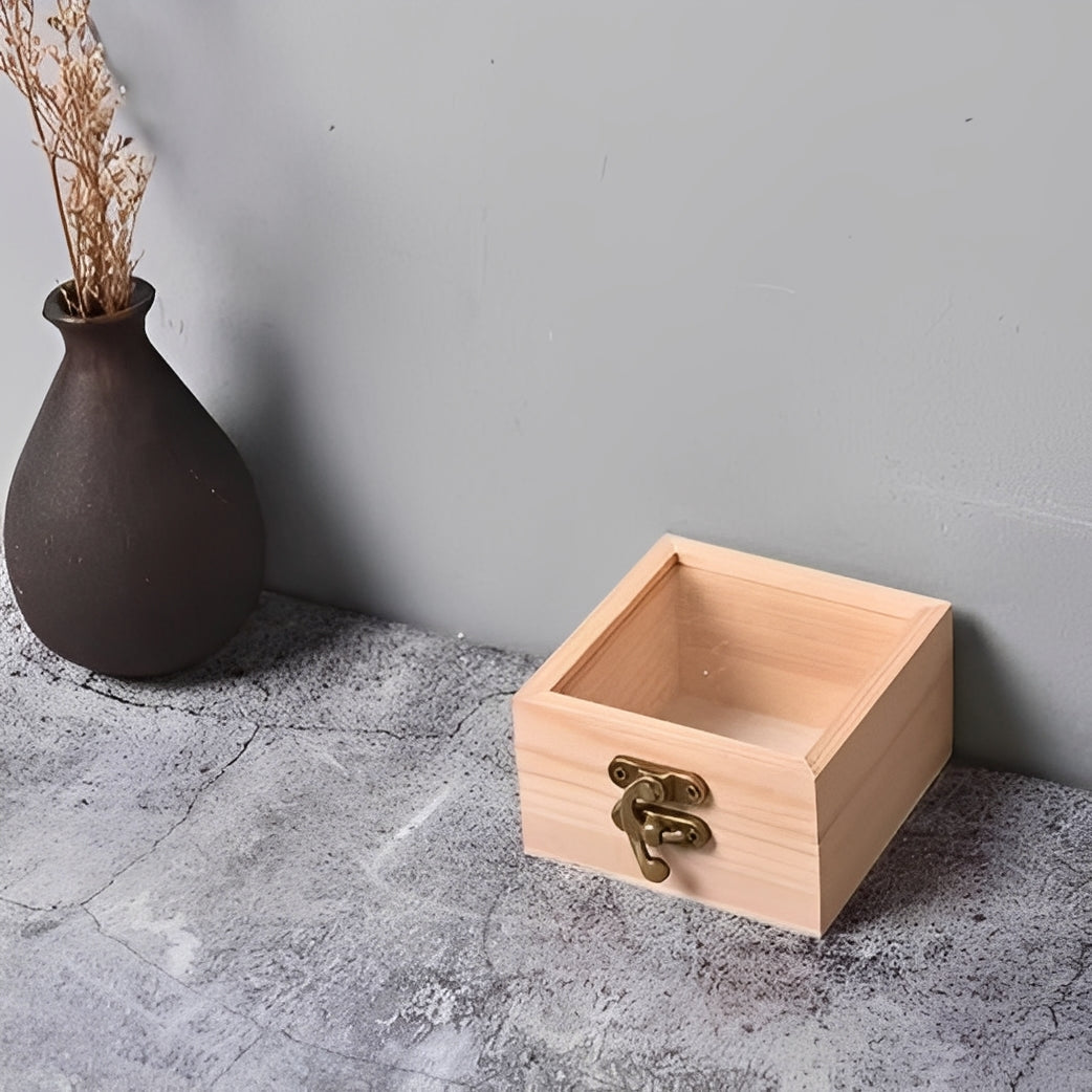 Eckige Holzaufbewahrungsbox mit Klappdeckel für Schmuck und Büromaterial