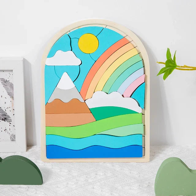 Bunte Puzzlewürfel im Regenbogen-Design