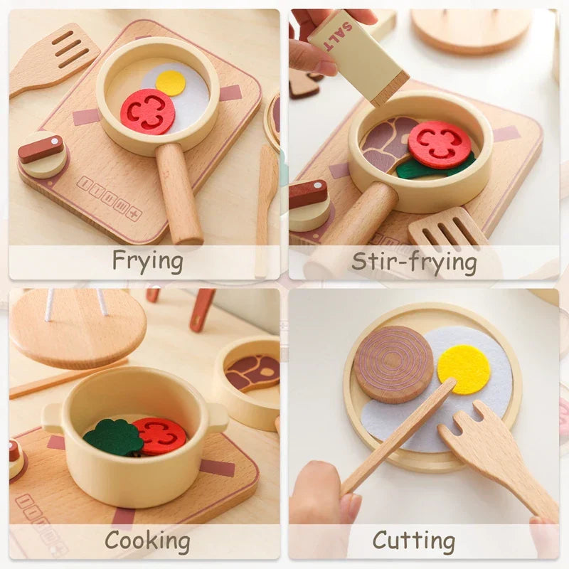Spielküche für Kinder aus Holz – Mini-Kochset mit Pfanne, Zutaten und Zubehör