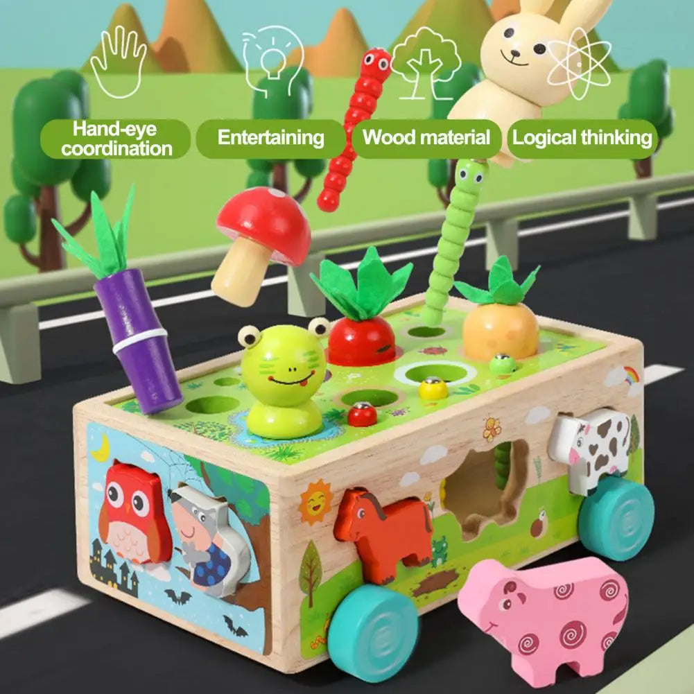 Bollerwagen mit Holz-Puzzle: Tiere und Gemüse für Kinder