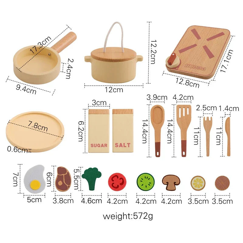 Spielküche für Kinder aus Holz – Mini-Kochset mit Pfanne, Zutaten und Zubehör
