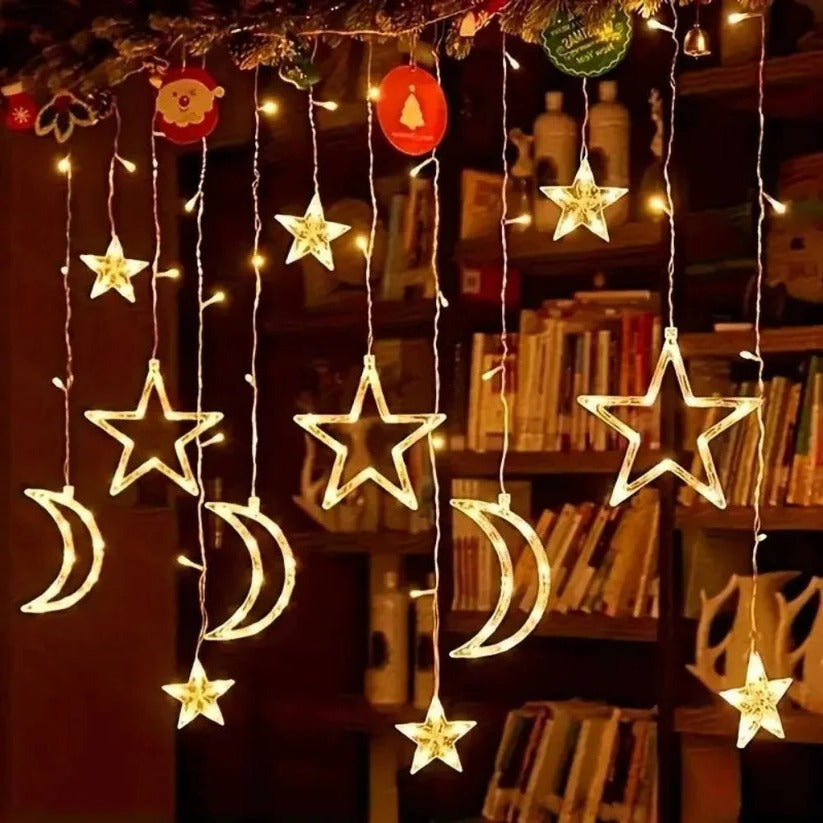 Magische Lichtervorhang mit Sternen und Monden, 350 cm