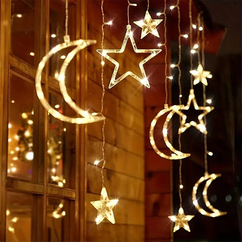 Fantasievolle Fensterbeleuchtung mit Sternen und Monden, 138 Zoll