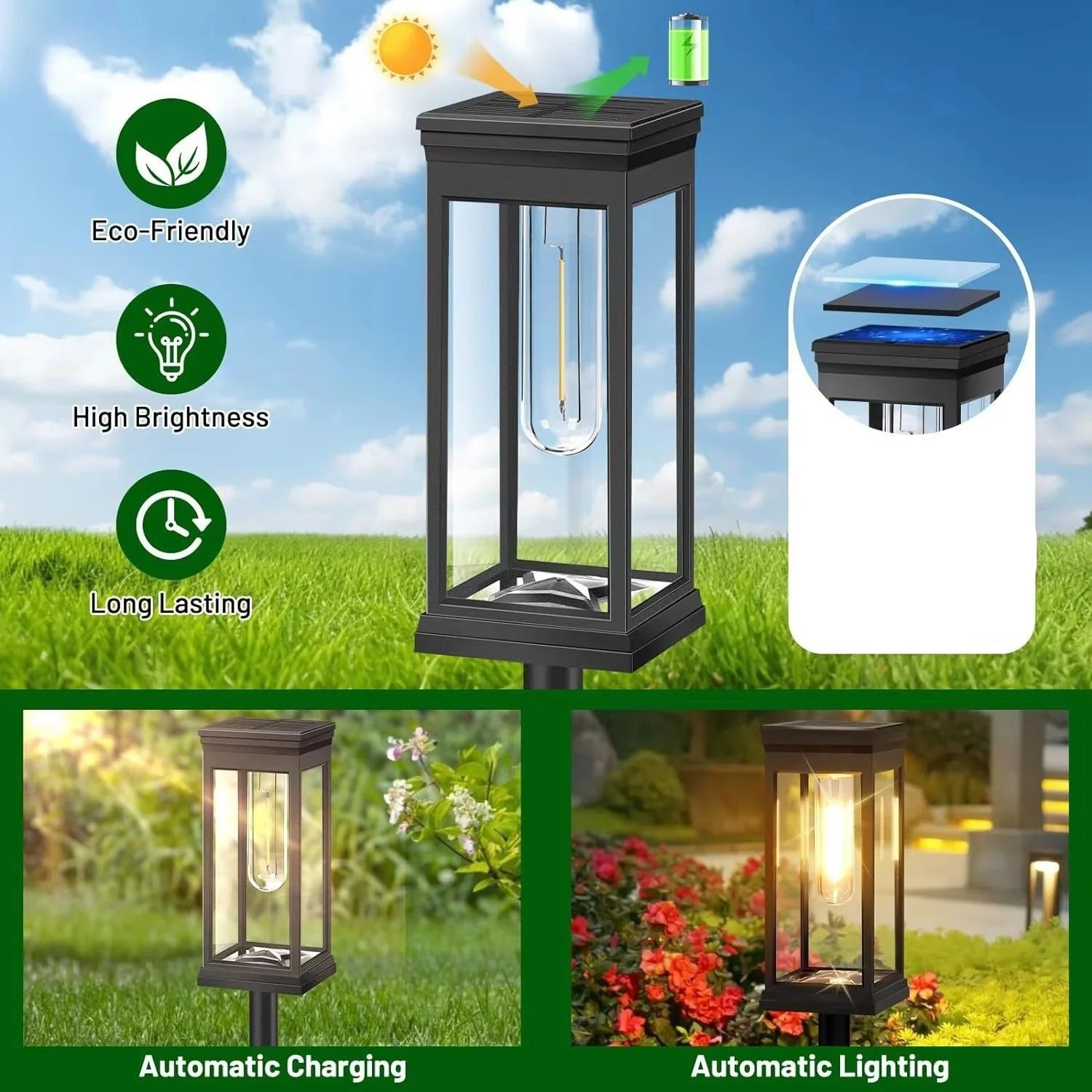 Solarbetriebene Gartenleuchten für Wege, 2er Set