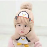 Strickmützen- und Schal-Set für Kinder im Pinguin-Design