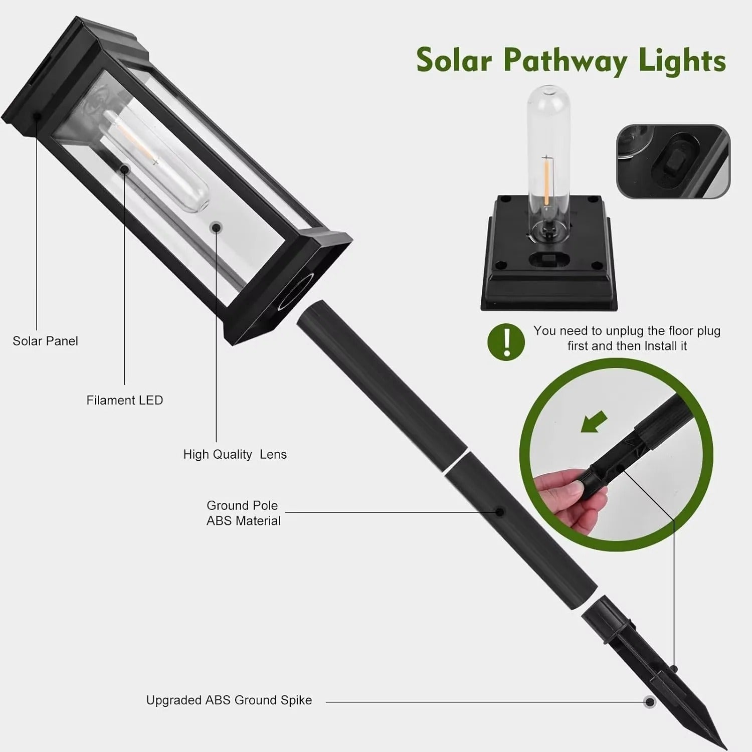 Solarbetriebene Gartenlichter für Gehwege, 2er Set