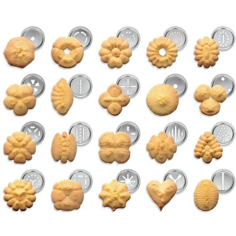 Aluminium Keks- und Spritzgebäck-Set mit 20 Formen und 4 Spritzaufsätzen