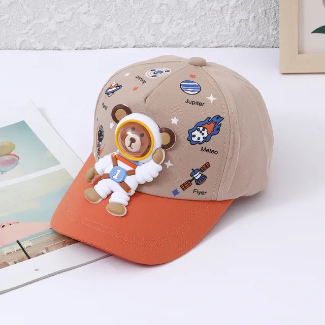 Kinder Baseballmütze mit Bären- und Planetenmotiven – Sonnenlächeln