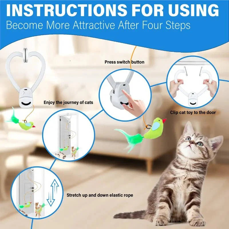 Automatisches Feder-Spielzeug für Katzen mit Clip-Befestigung und Timer